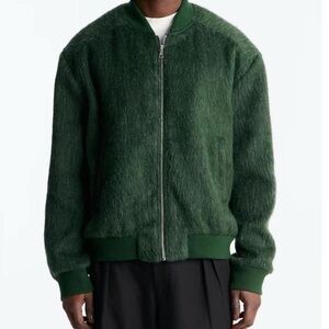 Green Fuzzy Bomber Jacket